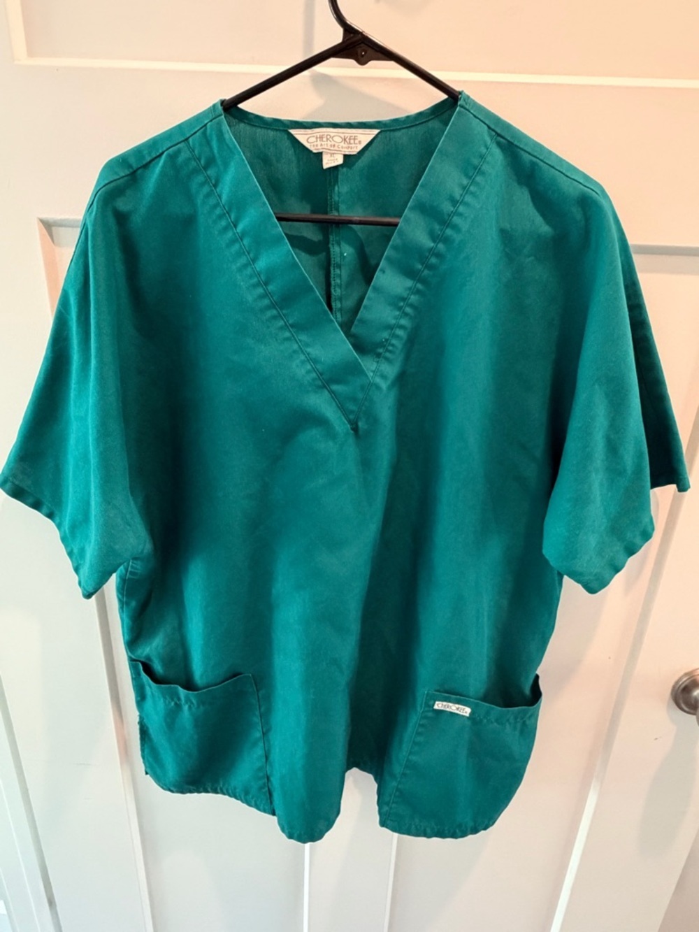 Cherokee Scrub Top XL Teal Green Medical Uniform V Neck Healthcare Work Shirt